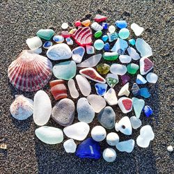 High angle view of multi colored stones