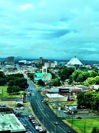 View of city against cloudy sky