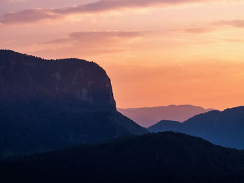 Scenic view of silhouette mountains against sky at sunset