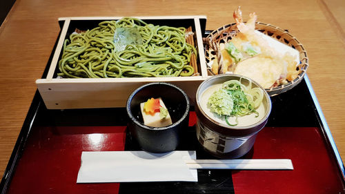 High angle view of food on table