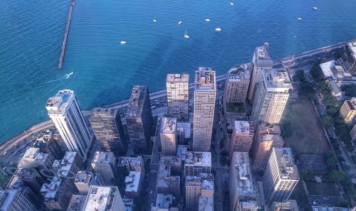 High angle view of buildings in city