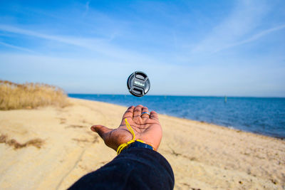 Low angle view of man on beach