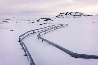 Scenic view of snow covered mountain against sky