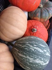 High angle view of pumpkins in market