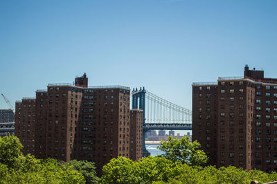 View of cityscape against clear sky