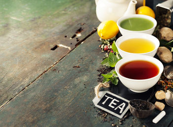 High angle view of coffee cup on table