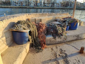 Close-up of fishing net on beach