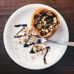 High angle view of dessert in plate on table