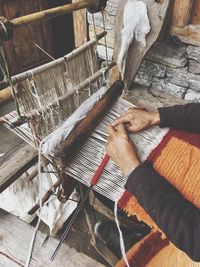 High angle view of person with umbrella