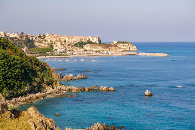 Scenic view of sea against clear sky