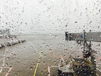 Full frame shot of wet glass window in rainy season