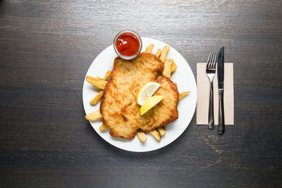 High angle view of breakfast on table