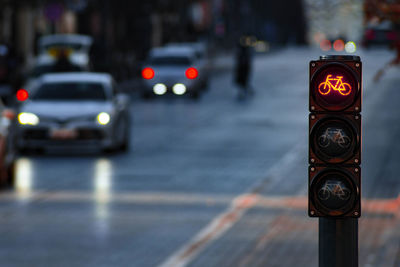 Sustainable transport. bicycle traffic signal, red light, stop sign, road bike, free bike zone