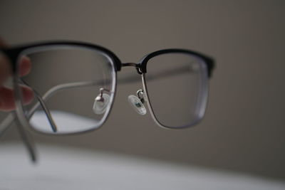 Close-up of eyeglasses on table