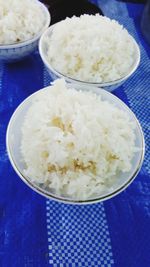 High angle view of food in bowl on table