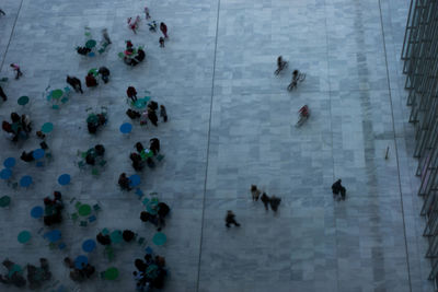 High angle view of people in corridor