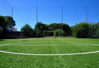 High angle view of soccer field