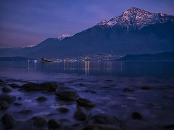 Sunset on lake como in winter