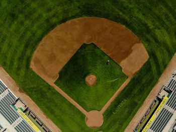 High angle view of soccer field