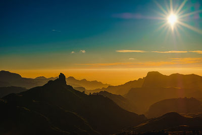 Scenic view of mountains against sky during sunset