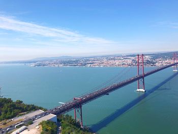 High angle view of bridge over sea against sky