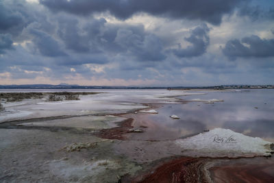 Scenic view of frozen lake against sky