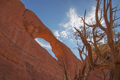 Low angle view of rock formation against sky