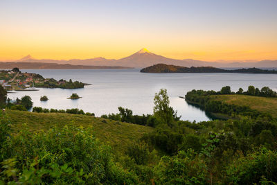 Scenic view of lake against sky during sunset