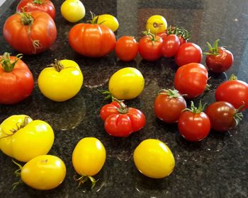 High angle view of fruits and vegetables on street
