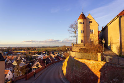 Panoramic view of buildings in city of friedberg against sky