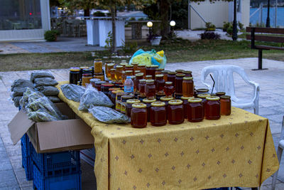 High angle view of food on table  - street trader - honey