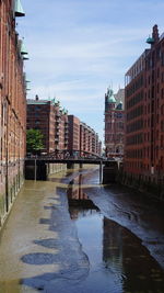 Canal amidst buildings in city against sky