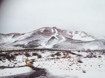 Scenic view of snow covered mountains