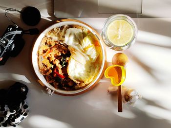 High angle view of food on table