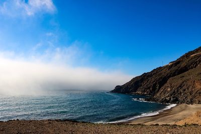 Scenic view of sea against blue sky