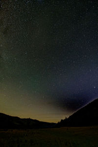 Scenic view of mountains against sky at night