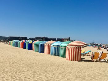 Multi colored tents on beach 