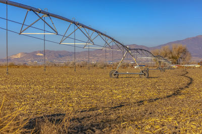 Scenic view of field against clear sky