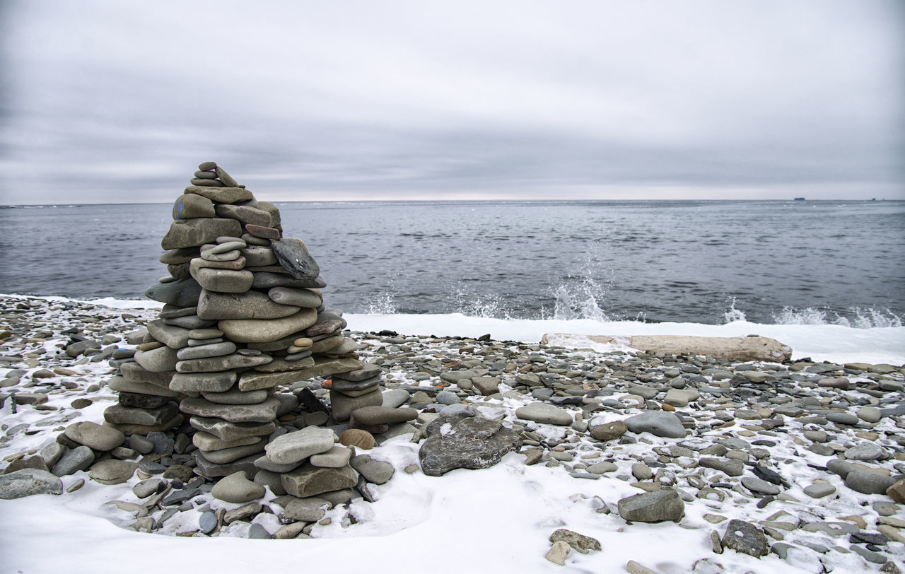 nature, sea, beauty in nature, stack, horizon over water, scenics, no people, outdoors, cold temperature, day, sky, beach, water