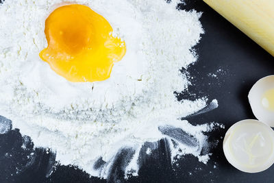 High angle view of egg on table