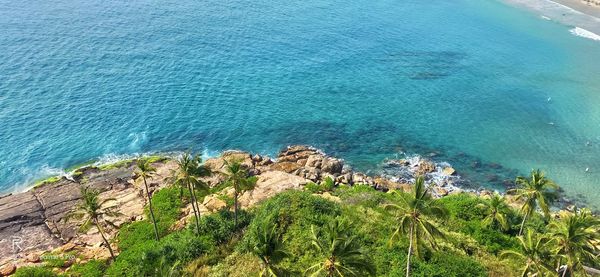 High angle view of sea and rocks