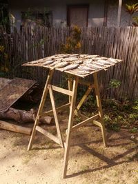 Close-up of wooden bench