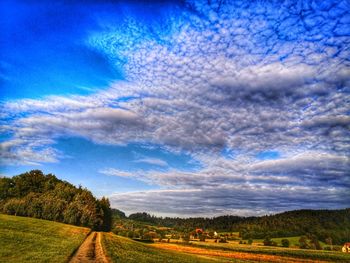 Scenic view of agricultural field against sky