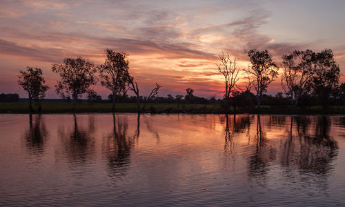 Scenic view of lake against sky during sunset