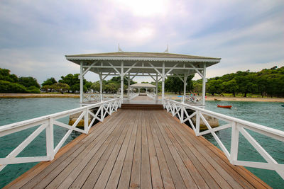 Wooden pavilion pier bridge at koh si chang.