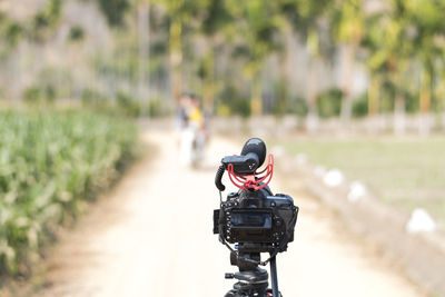 Man photographing on field