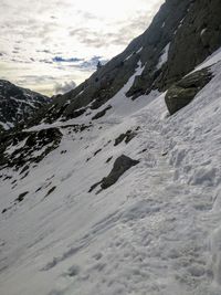 Scenic view of snowcapped mountains against sky