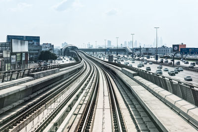 High angle view of railroad tracks in city