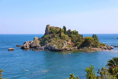 Aerial view of isola bella island in taormina, italy