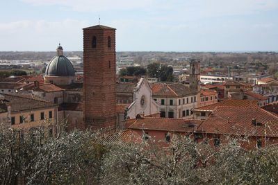 High angle view of townscape against sky